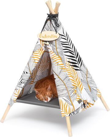 Кішка та собака: стильна печеринка-будиночок 53x53x70 см (листя)