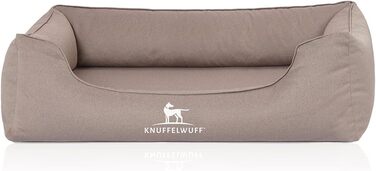 Ортопедичне водонепроникне ліжко для собак Knuffelwuff Leon з велюру, ручної роботи, розмір M-L, 85 x 63 см, бежево-сірий колір. Знімний чохол, можна прати. Підходить для великих, середніх та маленьких собак.