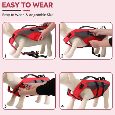 Жилет рятувальний для собак CITEKOILE з ручкою та світловідбиваючими елементами, регульований, для малих, середніх та великих собак, міцний, для водних видів спорту, плавання та катання на човні, червоний, XS, червоний