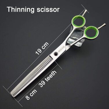 Професійний набір для стрижки собак: прямі та зігнуті ножиці, чукер та гребінець, 17.8 см, 5 шт. у наборі, для правшів, срібний