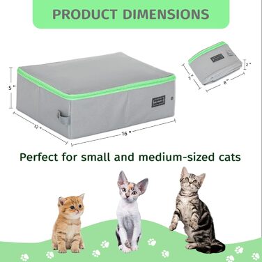 Портативний туалет для котів Petsfit - складаний, легкий, для подорожей (40x30x12 см, сірий & зелений)