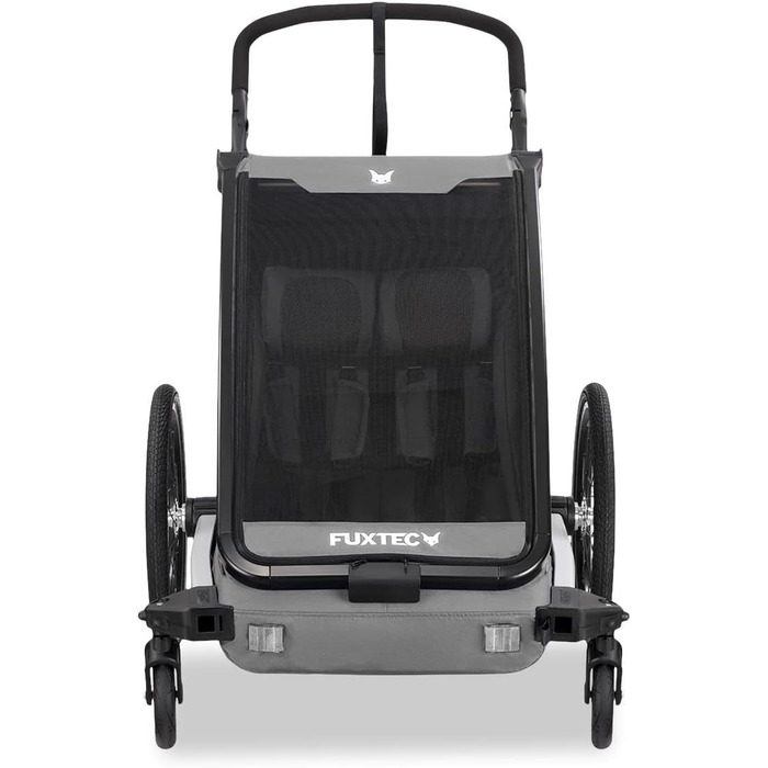 Фуктек Причіп для велосипеда Sportfux на 2 місця, сірий, з сумкою, відбивачами, ручкою-штовхачем, захистом від дощу та сонця, складний