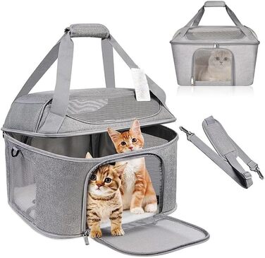 Транспортна переноска для котів та собак, складана переноска-мішок, переноска для тварин з регульованим плечовим ременем, схвалена авіакомпаніями