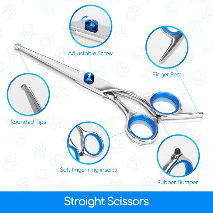 Набір професійних ножиць для собак Nobleza Hundeschere Set Profi: 4 в 1 (з круглим ножем, безпечною на кінчику, для собак, котів, тварин)