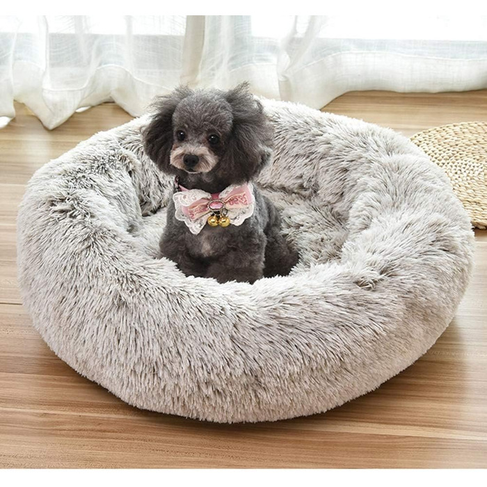 Крісло-гніздо для кота/собаки Donut, затишне ліжко для домашніх тварин з м'якою оббивкою, кругле, плюшеве, 60 см, світло-коричневе