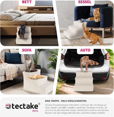 Сходинка для тварин tectake®: для собак та котів, допомога у підйом, знімний чохол, плоскі сходинки, для дивану, ліжка, авто (7 x 45 x 4,5 см)
