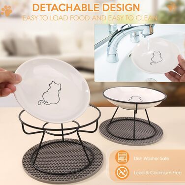 Набір мисок для котів FoiiLiio 2 шт. з кераміки з металевим підставкою 10 см. Миски для корму та води для котів, чорний колір