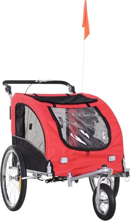 PawHut 2-в-1 Причіп для собак, велосипедний причіп для собак, візок для собак з відбивачами, прапорцем, причіп для собак PawHut, візок для собак, оксфордська тканина, червоний+чорний