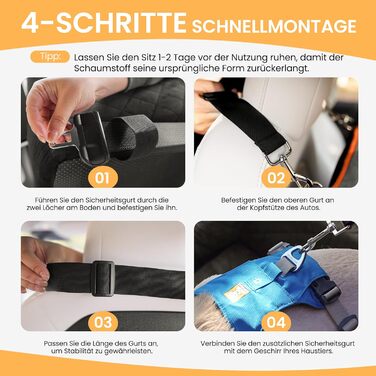 Автокрісло для собак HiPetpy – зручне автоліжко з підстилкою та подушкою для собак до 14 кг, з безпечним ременем, неслизьке автоліжко з кишенями для зберігання (сірий)