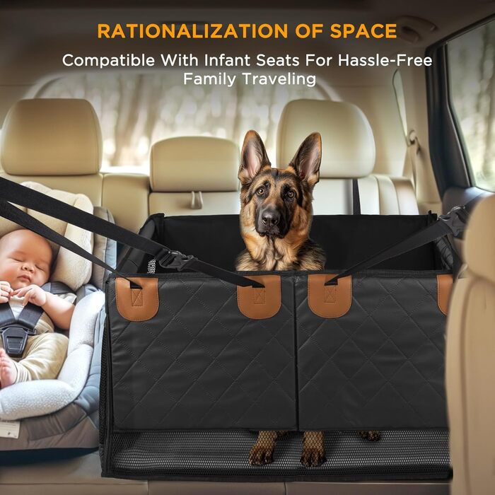 Автокрісло для собак великих та середніх порід – водонепроникне, з жорсткою основою, сітчасті вікна, кишені для зберігання та регульовані ремені