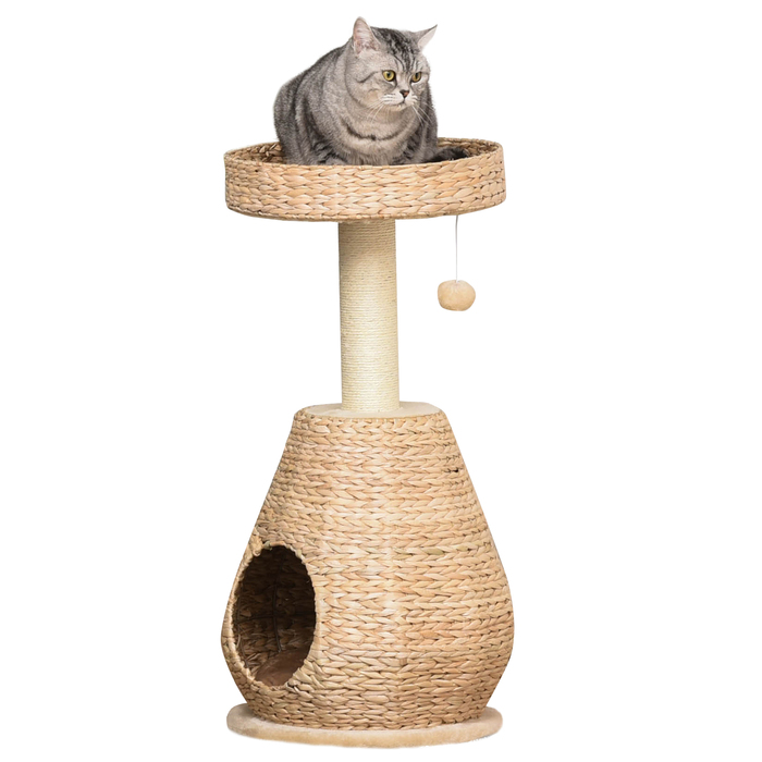 PawHut Cat Tree з котячою печерою 82,5H см, іграшка з сизалю та м'ячем для маленьких котів, стайня та кольорова в жовтому кольорі