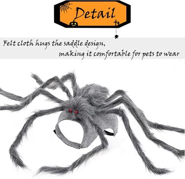 Костюм Павука на Хелловін для собак BAMY, кумедний аксесуар, сірий колір, косплей для домашніх тварин, розмір S (обхват грудей 30–41,9 см)