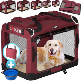 Складана переноска для собак CADOCA, міцна, дихаюча, S 50x34x36 см, темно-червона, транспортна сумка для домашніх тварин