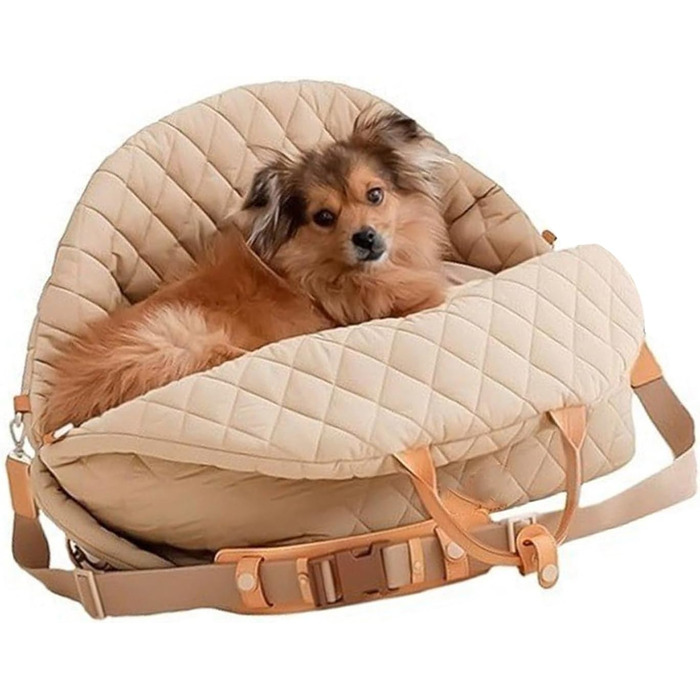 Міцна переноска для собак ZYHARUKO з кишенькою для зберігання, 3-сторонні кільця, неслизьке дно для авто, подорожей, дому, зручна переноска для собак (кремовий)