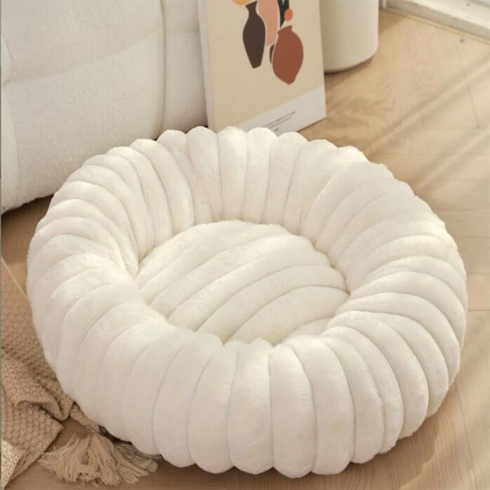 М'яке ліжко для домашніх тварин: круглі лежанки для собак та котів, діаметр 50 см, бежевий колір