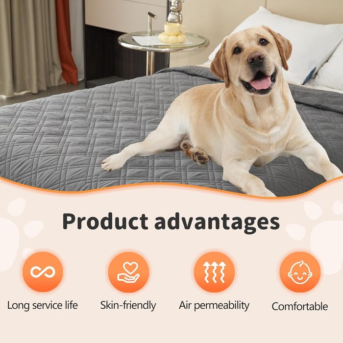 Водонепроникний килимок для собак 218 x 208 см, захист дивану та ліжка, великий, миючий, для собак та котів, з антиковзаючою основою, колір: коричневий