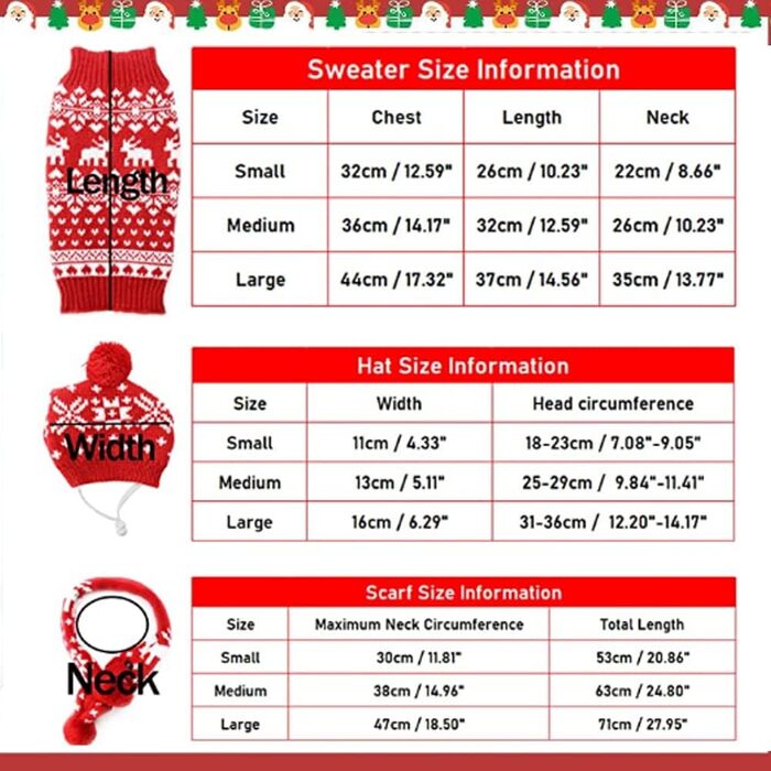 Святковий новорічний пуловер для собак Schalmütze Set, теплий зимовий костюм для тварин (S, червоний)