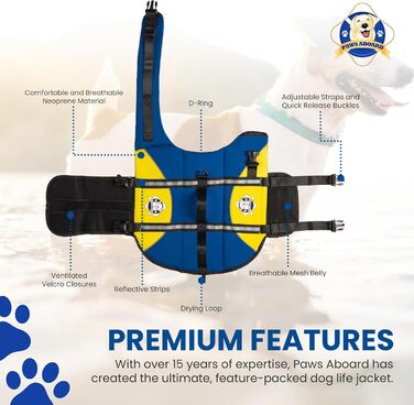 Рятувальний жилет для собак Paws Aboard, неопрен, синій/жовтий