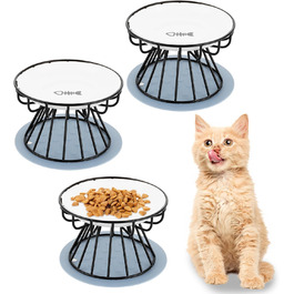 Набір мисок для котів YAYODS 3 шт. з підставкою - керамічні, підняті, з силіконовим килимком, для корму, миски для котів, миски для котів на підставці, стійкі, для миття в посудомийній машині