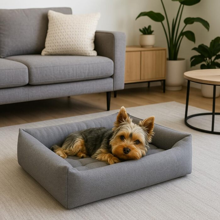 Водонепроникне ліжко для собак - ліжка для маленьких та великих собак - ліжко для собак з неслизьким дном - кошик для собак, корзинка для собак 65x55x16 сірий льон 65x55x16 сіре лляне полотно