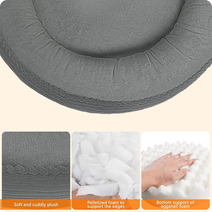 Кругле ліжко для собак середніх порід, котяче ліжко, зручне, знімний кошик, Ø 70 см, сірий колір, 70 x 70 x 20 см