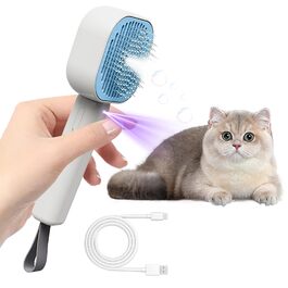 Парфумерна щітка для котів 4 в 1, синього кольору: догляд за шерстю котів та собак, самоочищення, антистатична