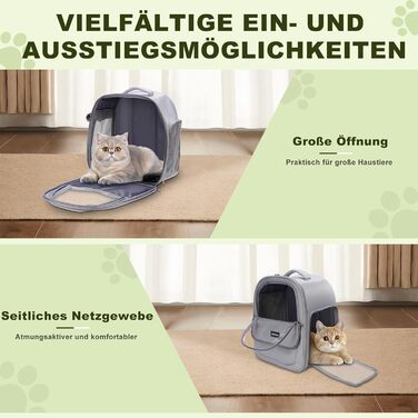 Рюкзак для кота/собаки до 7 кг, дихаючий, з сіткою та страхувальним ремінцем – водовідштовхувальне оксфордське полотно, складаний, для подорожей, ветеринара (сірий)