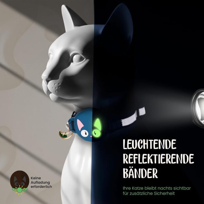Нашийник для котів KittyTag з аксесуарами, сумісний з Apple Airtag, світловідбиваючий та світосвітний, GPS, захист від задушення, регульований (темно-синій)