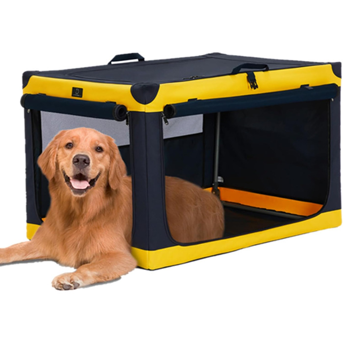 Складана переносна вольєр для собак великих порід, жовтий (L) - переноска для автомобіля, для дому