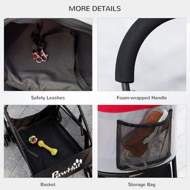 Візок для собак PawHut 3-в-1, червоний, 82x49.5x98 см