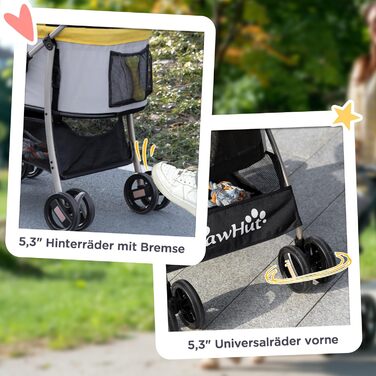 PawHut Переноска для собак та котів 2-в-1, жовта, з килимком, складний візок, для маленьких собак та котів