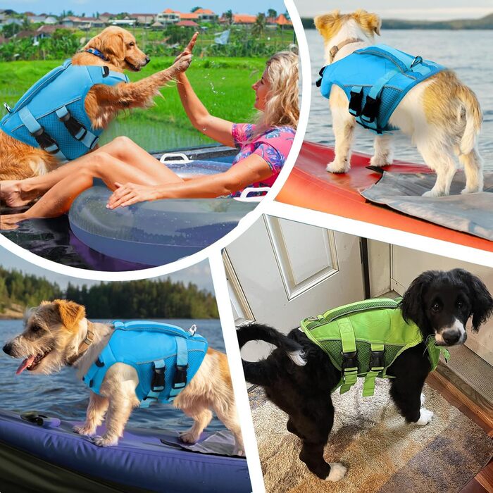 Спасальний жилет для собак Konvinit, жилет для плавання собак - для човнів, плавання, серфінгу, регульований розмір, з ручкою та світловідбивачами, зелений (L:50-65см)