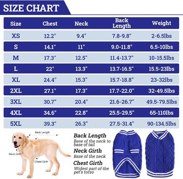 Світер для собак - теплий для чихуахуа, елегантний, з V-подібним вирізом, для маленьких, середніх та великих собак (синій, XS)