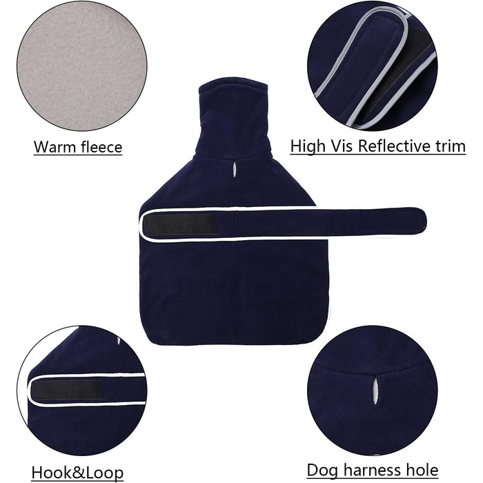 MOREZI Зимова куртка для собак, утеплена флісовою підкладкою, з регульованою застібкою-липучкою та відкидним коміром. Підходить для такс та собак середніх розмірів, колір: темно-синій, розмір S (довжина спини: 36-38 см)