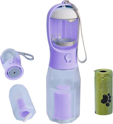 Портативна пляшка для собак PANJAL, 600 мл, 4-в-1, витокозахисна, без BPA, з дозатором відходів, відділенням для ласощів, фільтром – для прогулянок, походів, подорожей, блакитна