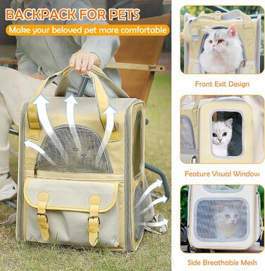 Рюкзак для тварин ALLSOPETS з сітчастим вікном: зручний та дихаючий для котів та собак, ідеальний для подорожей та прогулянок (жовтий)