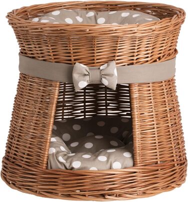 Кішка Будка Кругла Натурального Кольору: Двоярусний Корзинка для Кішки з Велюровою Подушкою, Корзинка з Плетеної Вельветової Лози, Кішка-Тур, Меджовтий Колір