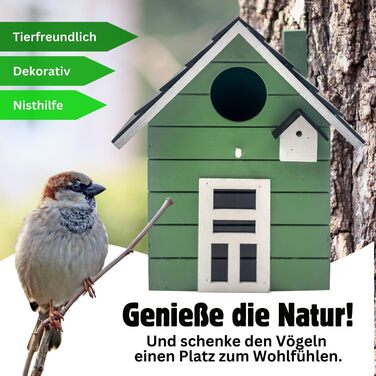 Пташник Vogelhaus No.64 - ідеальне місце для малих птахів (синиць, зябликів, сніжників). Підходить для декору інтер'єру та як гніздовий будиночок на вулиці. Темно-зелений колір.