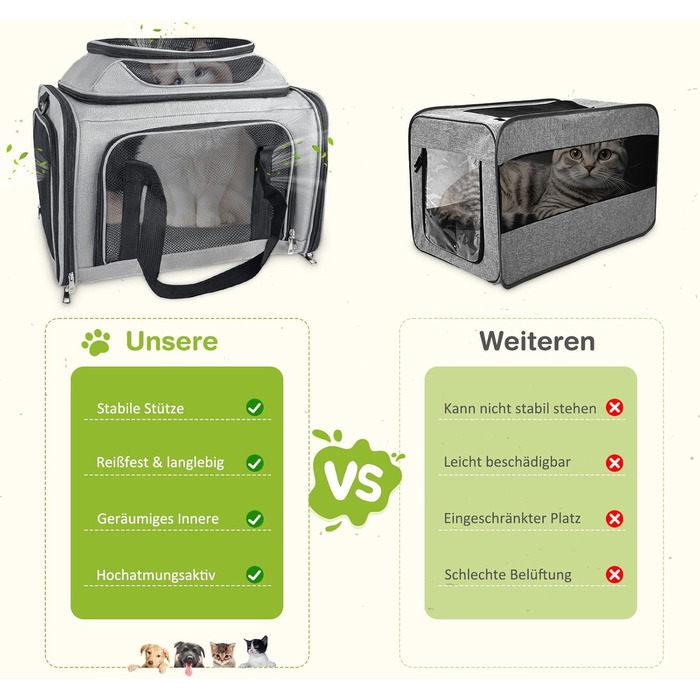 TOFFCAEA Транспортна сумка для кота/собаки, переноска для собак, складана переноска для котів, портативна, 6 кг, для середніх собак та котів (Сірий, 43 x 28 x 28 см)
