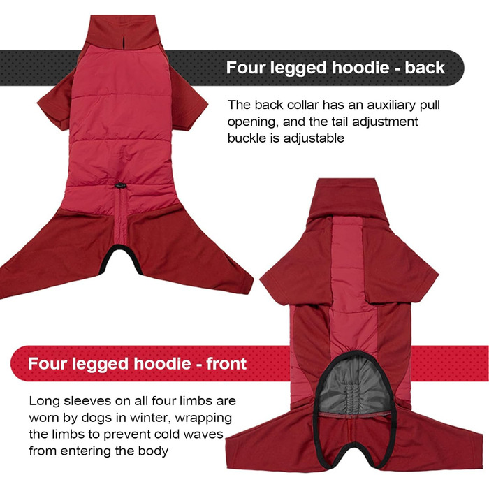 Зимовий теплий одяг для собак - теплий зимовий одяг з високим коміром, регульований, для маленьких, середніх та великих собак, для прогулянок, халуп, кемпінгу (червоний L)