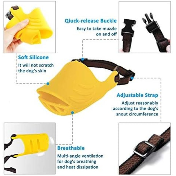 Нашийник-намордник для собак, м'який силіконовий, у вигляді гусені, жовтий, розмір S