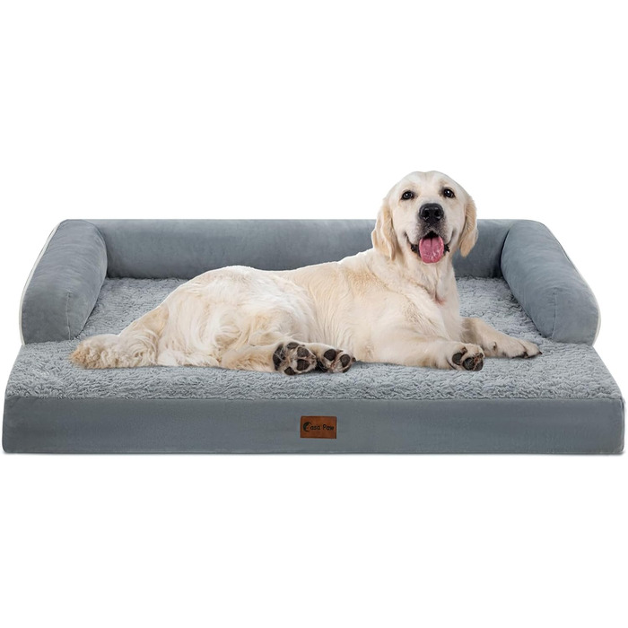 Ортопедичне ліжко для собак великих порід, XL, водовідштовхувальне, з пам'яті ефекту, зручна подушка для шиї, знімний, пральний чохол, антиковзаюча підкладка (сірий)