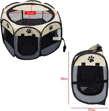 Переносний розкладний вольєр для тварин Coolty, 8-панельний, для собак, котів, кроликів та дрібних тварин, 91 x 91 x 58 см (Бежевий + Сірий)