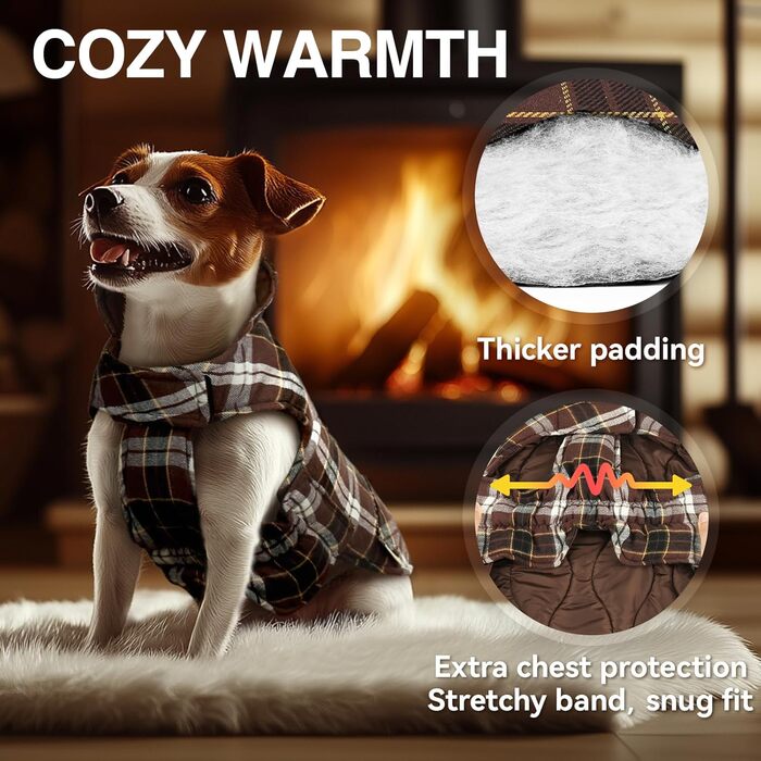 Теплий зимовий одяг для собак VIVAGLORY Softjoy: куртка з захистом живота, кава, розмір L (1 шт.)