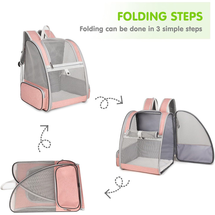 Рюкзак для собак та котів PETCUTE, рожевий, до 7 кг, дихаючий, складний, для подорожей, кемпінгу, схвалений авіакомпаніями