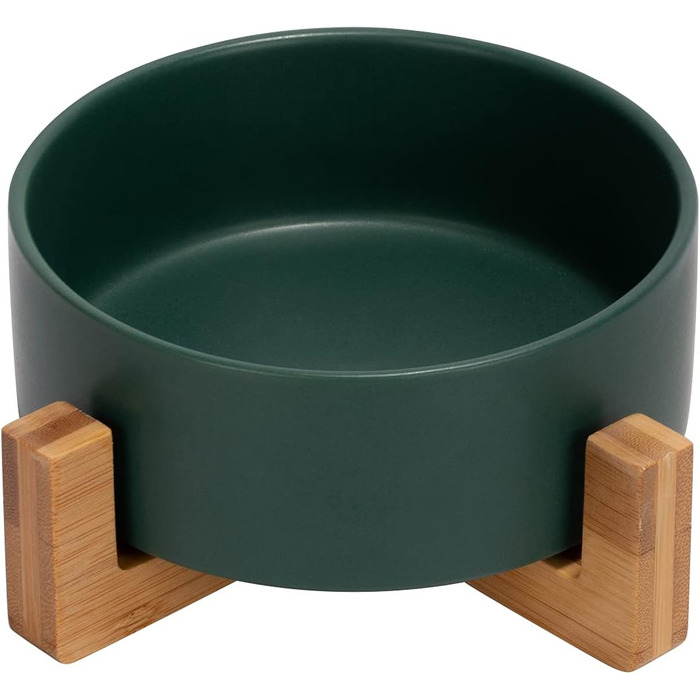 Миска для котів та маленьких собак SPUNKYJUNKY з бамбукового підставки (400 мл, зелена)