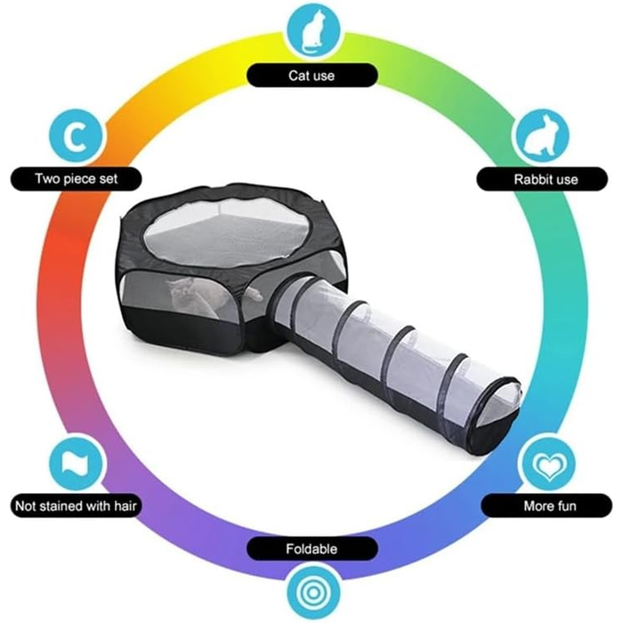 Туннель-іграшка для котів та цуценят, розкладний, чорний