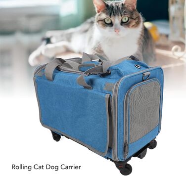 Транспортна переноска для котів та собак на колесах, складана, з телескопічною ручкою, синього кольору