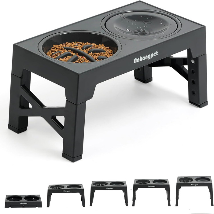 Миски для собак NAHANGPET 3-в-1: повільне годування, регульована висота, протиковзкі, для маленьких, середніх та великих собак, чорний (сірий)