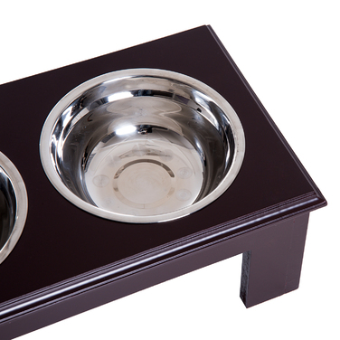 PawHut Dog Bowl Набір з 2 мисок для їжі з нержавіючої сталі, піднята миска для кішки, МДФ, проста в обслуговуванні, кава, 44x24x15см| Аосом